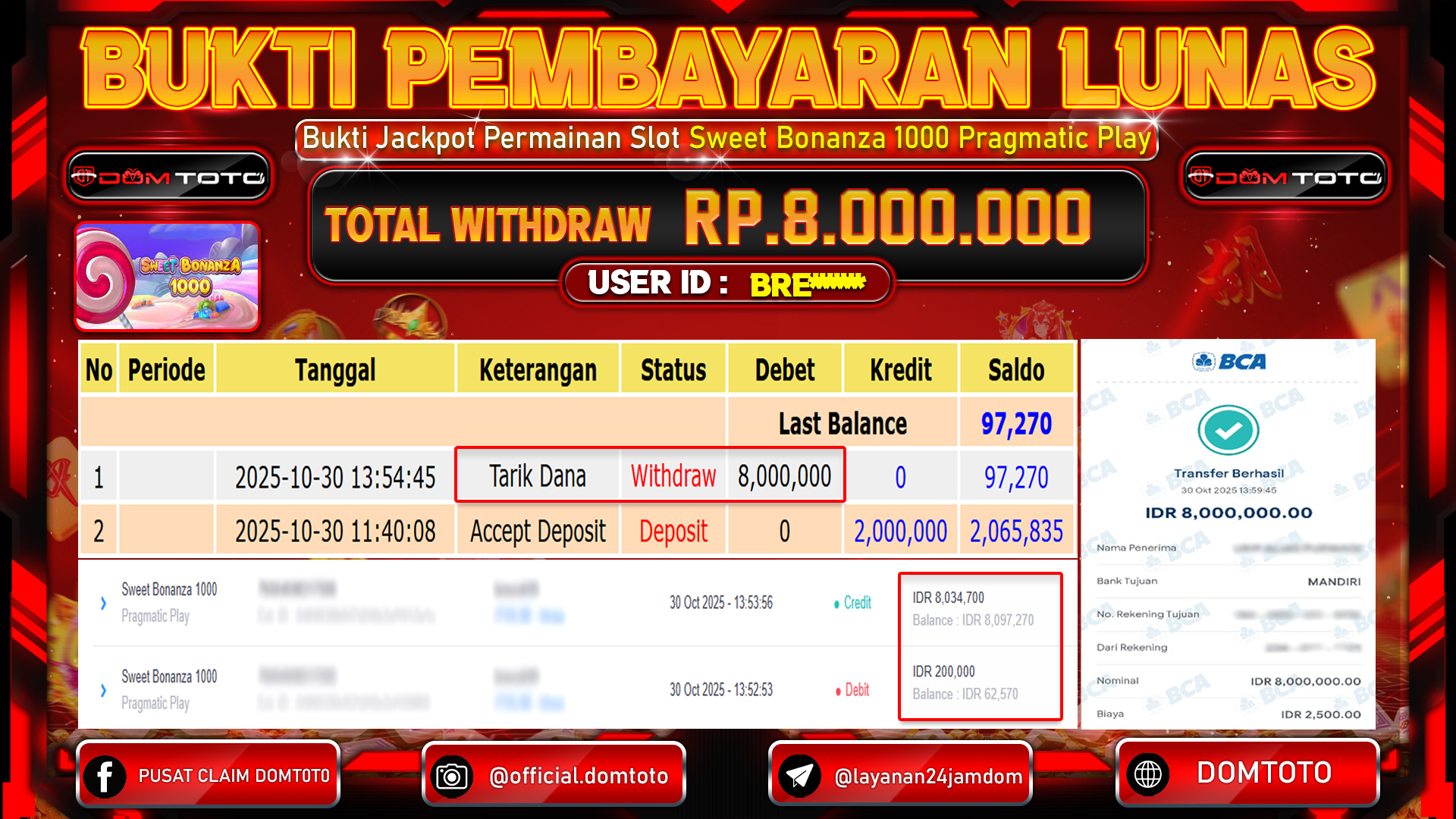 JACKPOT SLOT Sweet Bonanza 1000 Pragmatic Play 30 OKTOBER 2025